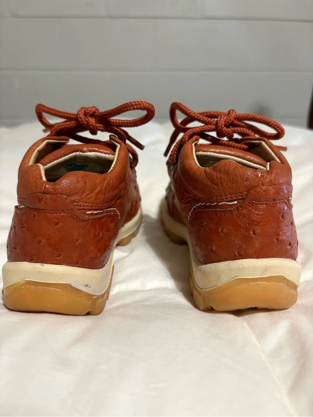 Kids 11.5 Wild West Ostrich Leather Lace-Up Driving Moc Tan/Orange